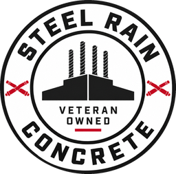 Steel Rain Concrete veteran-owned seal with crossed artillery cannons